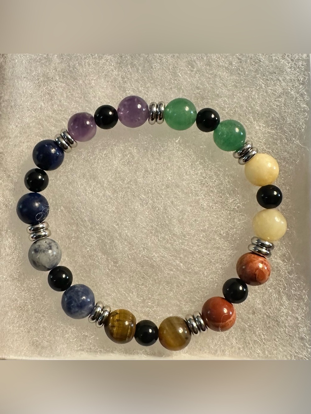 Multicolor Gemstone and Glass Beads Stretchy Bracelet